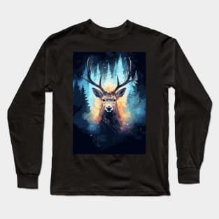 Deer Nature and Cosmos Galaxy Long Sleeve T-Shirt